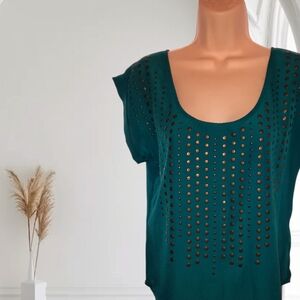 Bebe Teal Blouse with Cutout Pattern